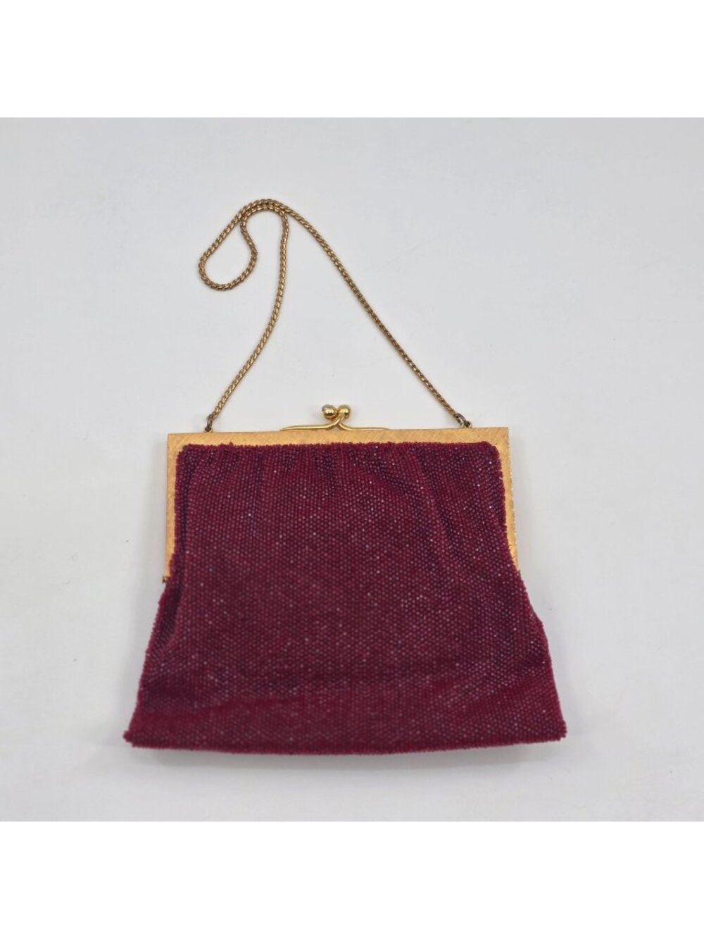 Vintage Burgundy Micro-beaded Evening Purse with Kiss-lock